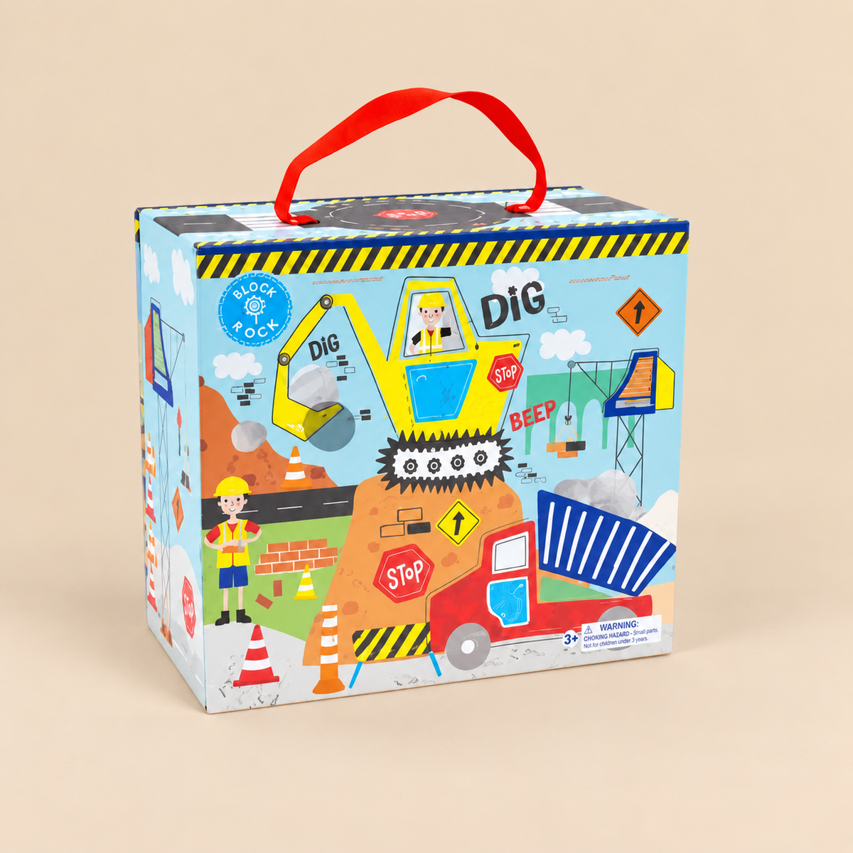 PORTABLE PLAYBOX | ‘CONSTRUCTION’ WITH 15 WOODEN PIECES | — BY FLOSS & ROCK®