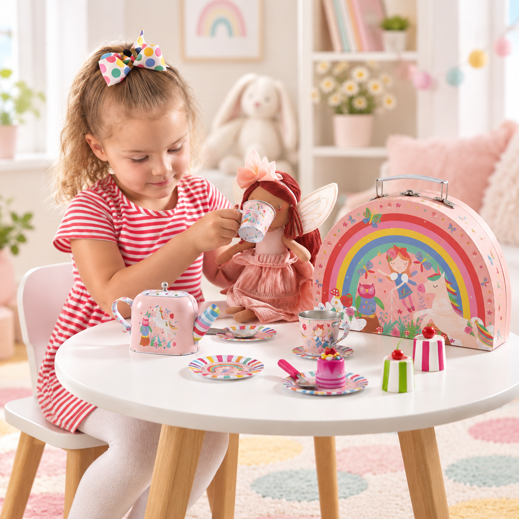 TIN TEA SET | ‘RAINBOW FAIRY’ 10-PIECE PLAY SET | — BY FLOSS & ROCK®