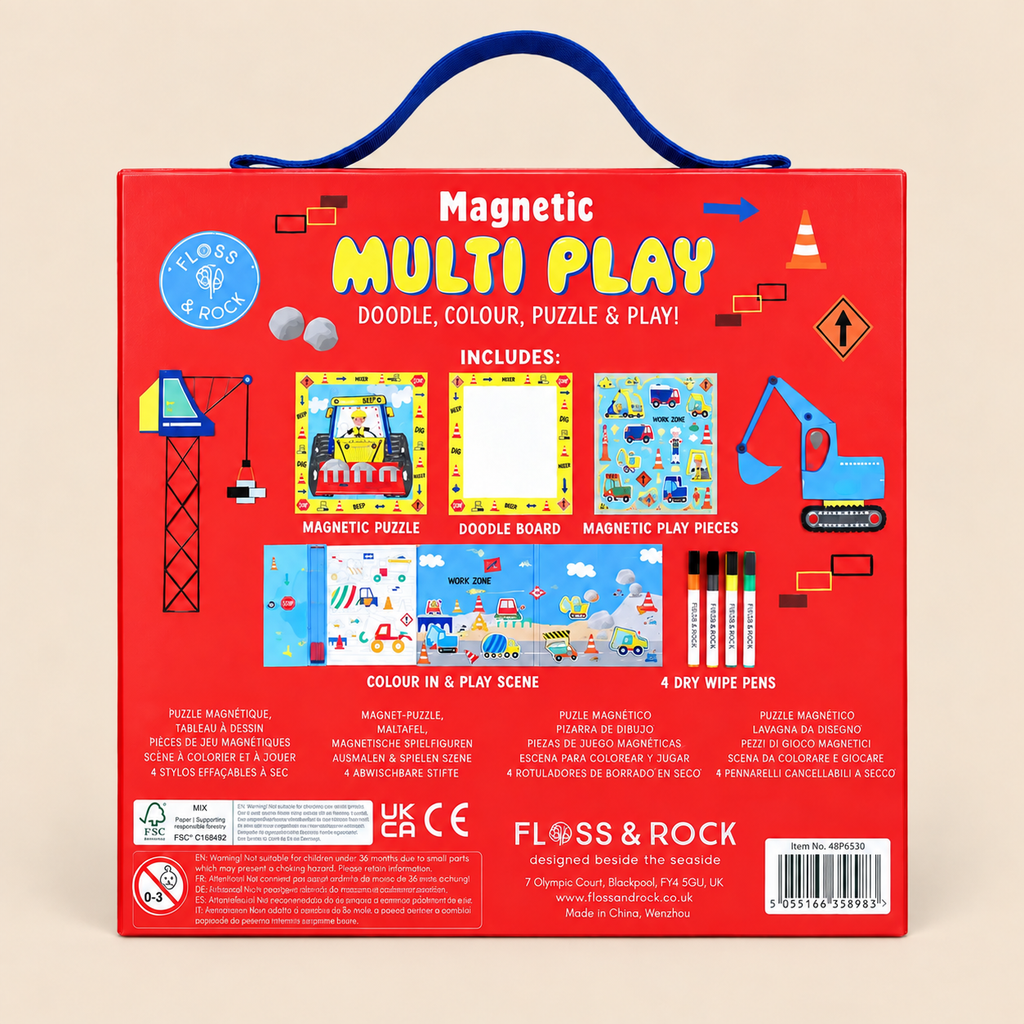 MAGNETIC MULTI PLAY | ‘CONSTRUCTION’ 4-IN-1 ACTIVITY SET | — BY FLOSS & ROCK®