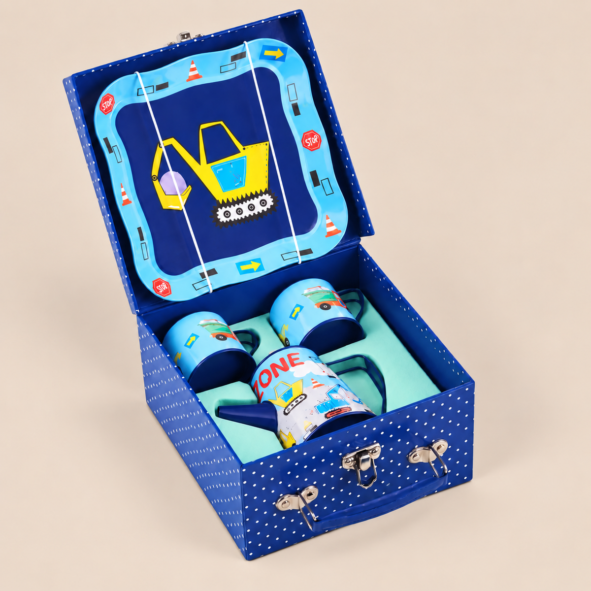 TIN TEA SET | ‘CONSTRUCTION’ 7-PIECE PRETEND PLAY SET | — BY FLOSS & ROCK®