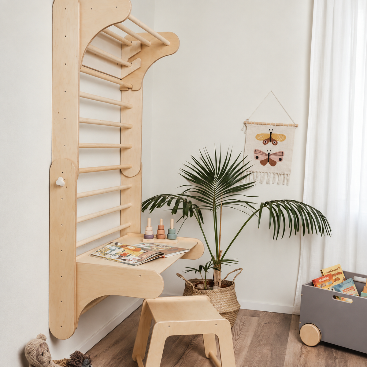 ‘ADD-ON’ : TABLE & CHAIR FOR ‘PIKLER’ WALL | WOOD |  — BY LEG&GO®’