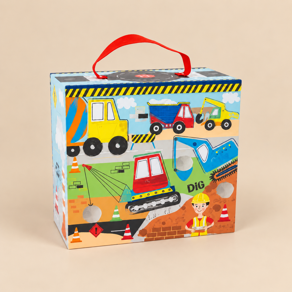 PORTABLE PLAYBOX | ‘CONSTRUCTION’ WITH 15 WOODEN PIECES | — BY FLOSS & ROCK®