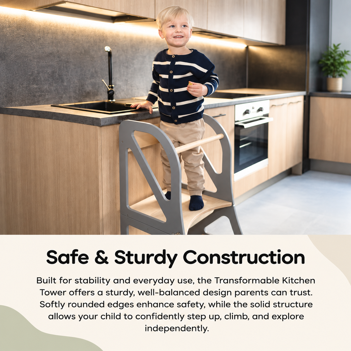 TRANSFORMABLE: HIGH CHAIR & LEARNING TOWER & CHAIR WITH TABLE | 3IN1 | MODUSTEP| — BY LEG&GO®