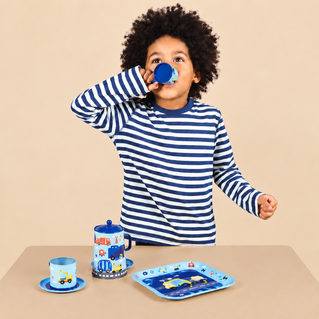 TIN TEA SET | ‘CONSTRUCTION’ 7-PIECE PRETEND PLAY SET | — BY FLOSS & ROCK®