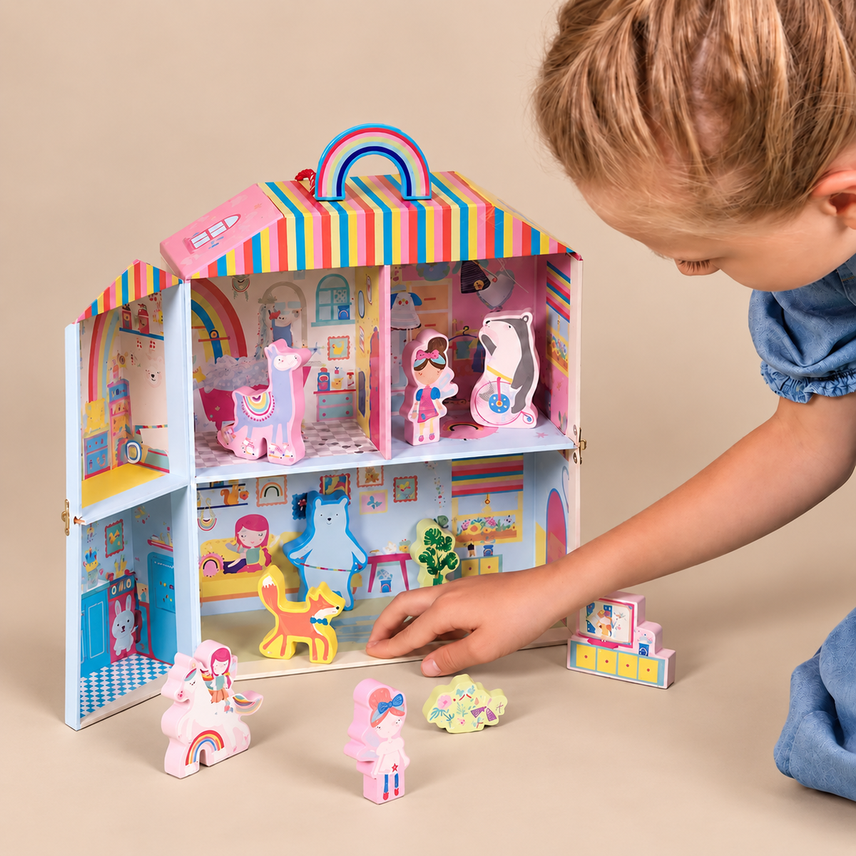 PORTABLE PLAYBOX | ‘RAINBOW FAIRY’ WITH 18 WOODEN PIECES | — BY FLOSS & ROCK®