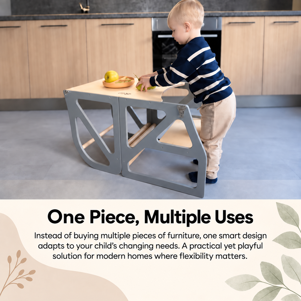 TRANSFORMABLE: HIGH CHAIR & LEARNING TOWER & CHAIR WITH TABLE | 3IN1 | MODUSTEP| — BY LEG&GO®