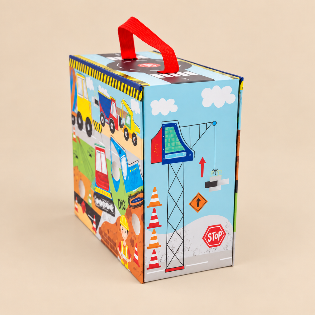 PORTABLE PLAYBOX | ‘CONSTRUCTION’ WITH 15 WOODEN PIECES | — BY FLOSS & ROCK®