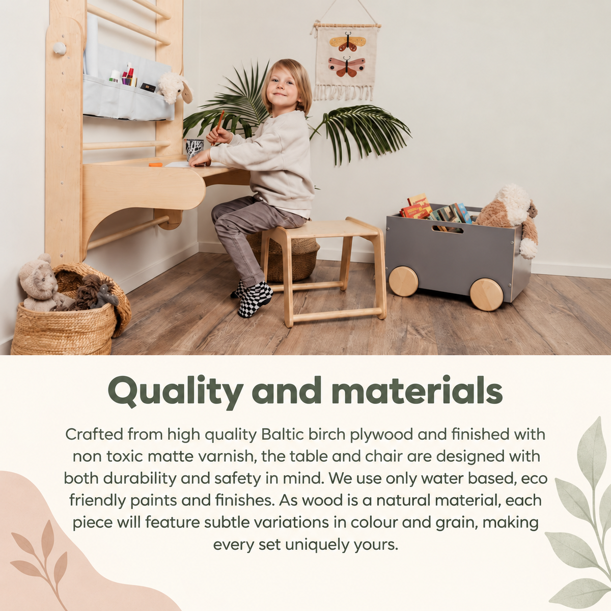 ‘ADD-ON’ : TABLE & CHAIR FOR ‘PIKLER’ WALL | WOOD |  — BY LEG&GO®’