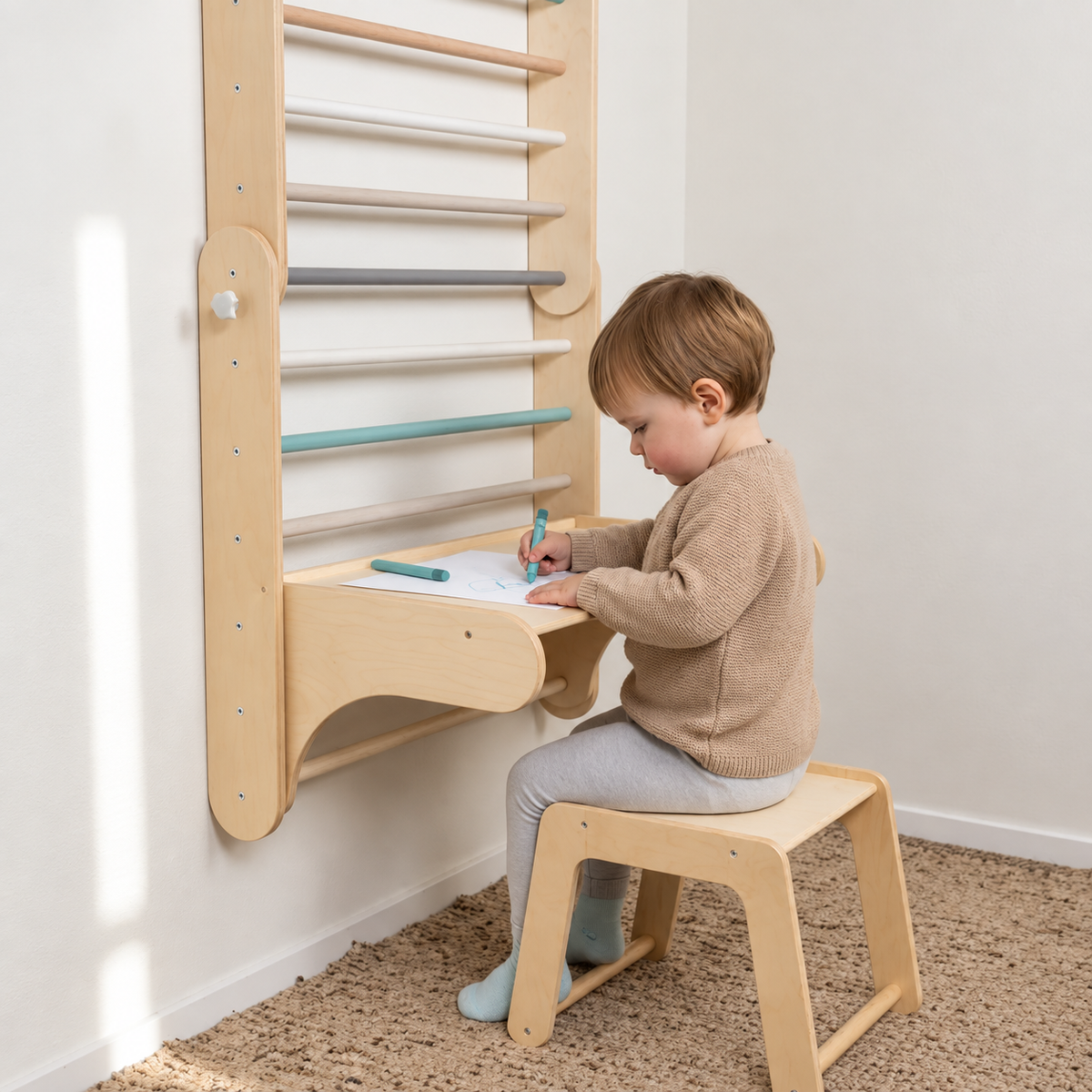 ‘ADD-ON’ : TABLE & CHAIR FOR ‘PIKLER’ WALL | WOOD |  — BY LEG&GO®’