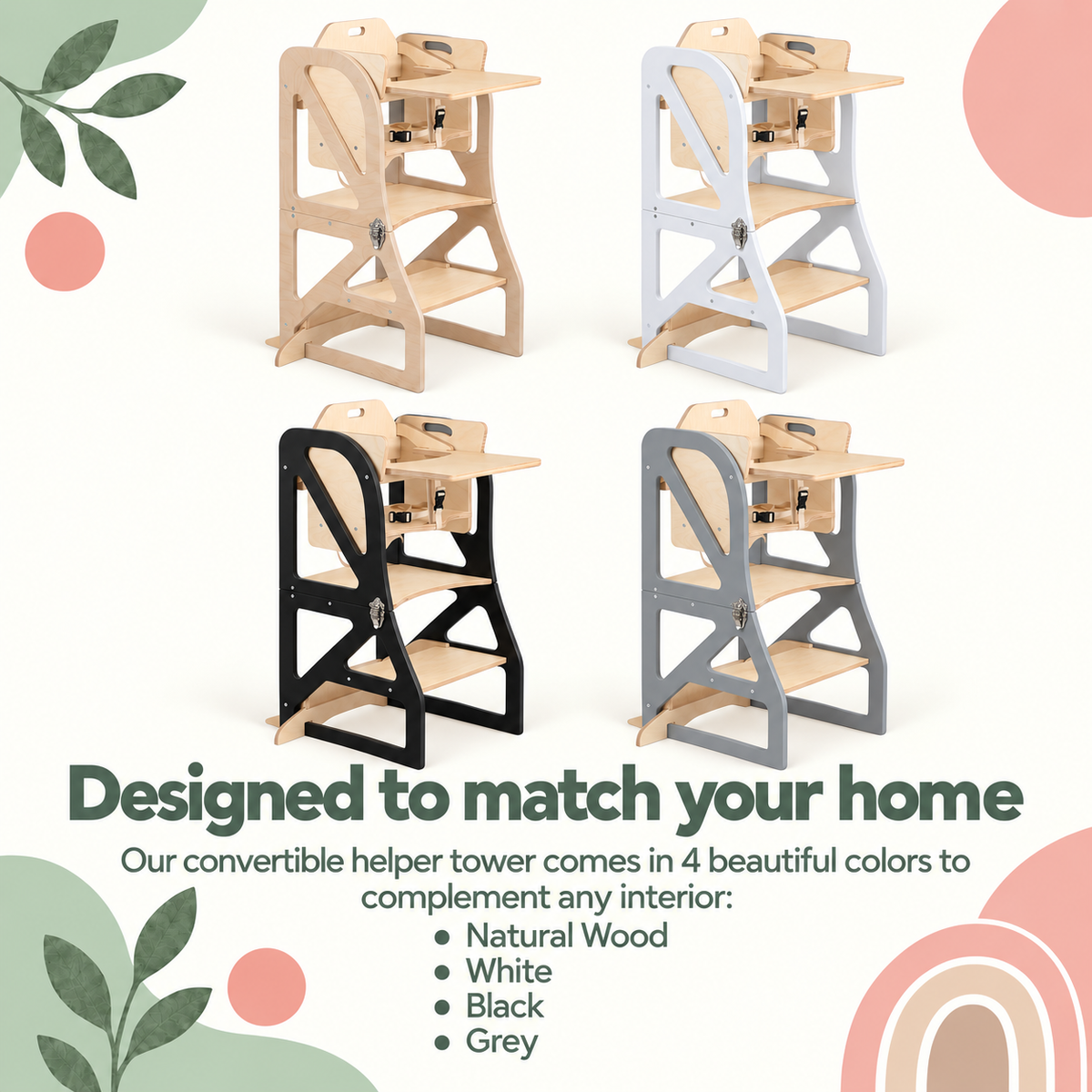 TRANSFORMABLE: HIGH CHAIR & LEARNING TOWER & CHAIR WITH TABLE | 3IN1 | MODUSTEP| — BY LEG&GO®