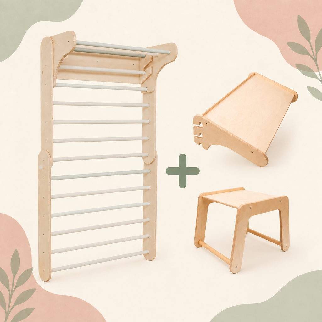 ‘ADD-ON’ : TABLE & CHAIR FOR ‘PIKLER’ WALL | WOOD |  — BY LEG&GO®’