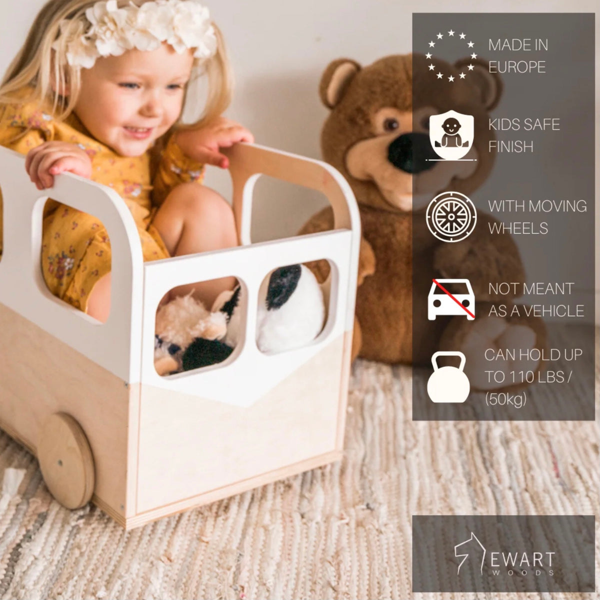 BUS-SHAPED WOODEN TOY STORAGE BOX | — BY EWART WOODS®