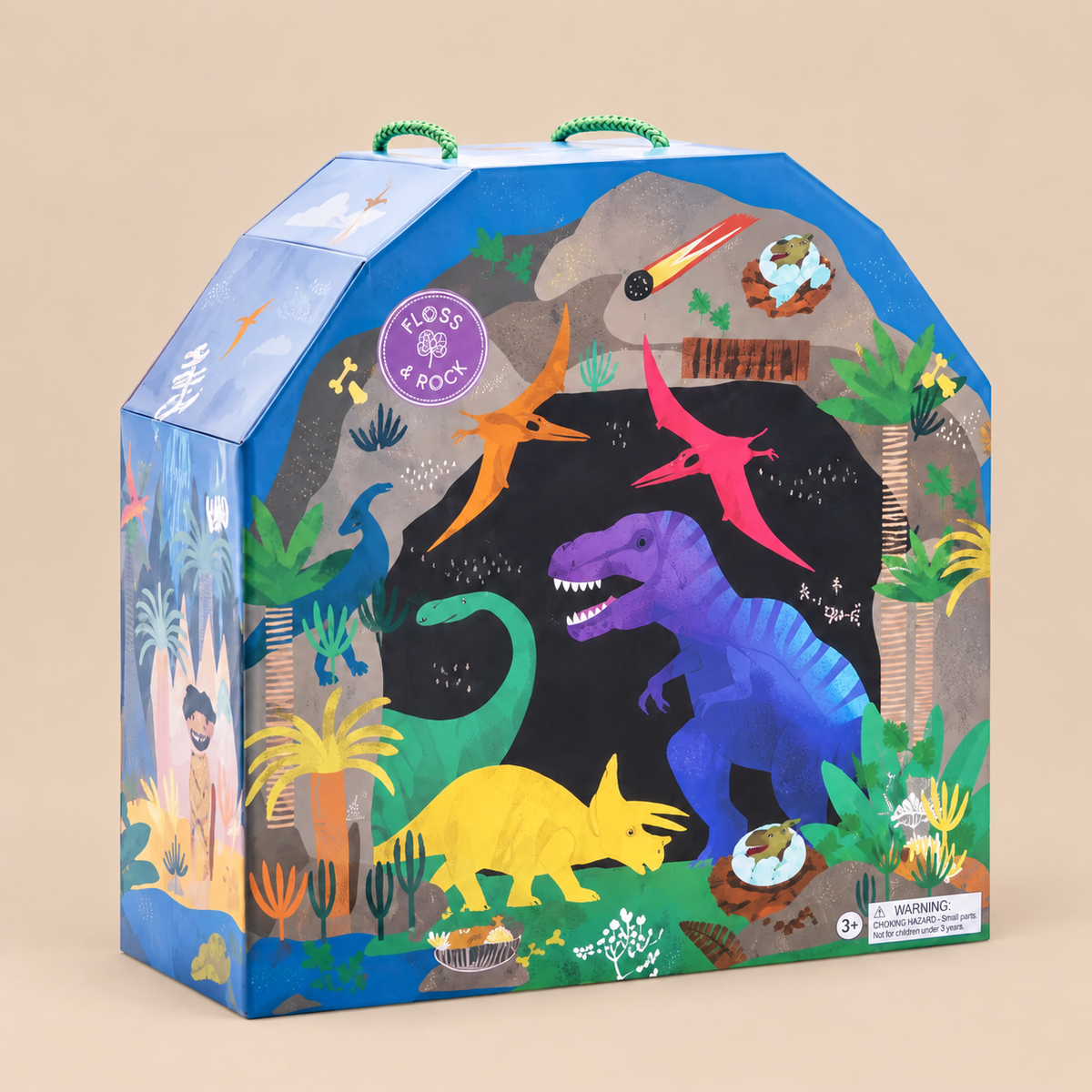 PORTABLE PLAYBOX | ‘DINOSAUR’ WITH 18 WOODEN PIECES |  — BY FLOSS & ROCK®
