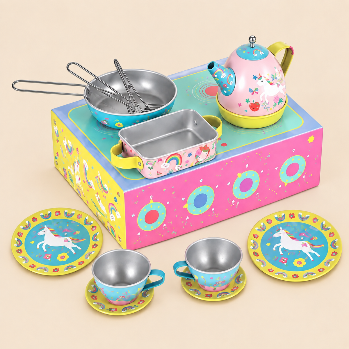 TIN KITCHEN SET | ‘RAINBOW FAIRY’ 12-PIECE PLAY SET | — BY FLOSS & ROCK®