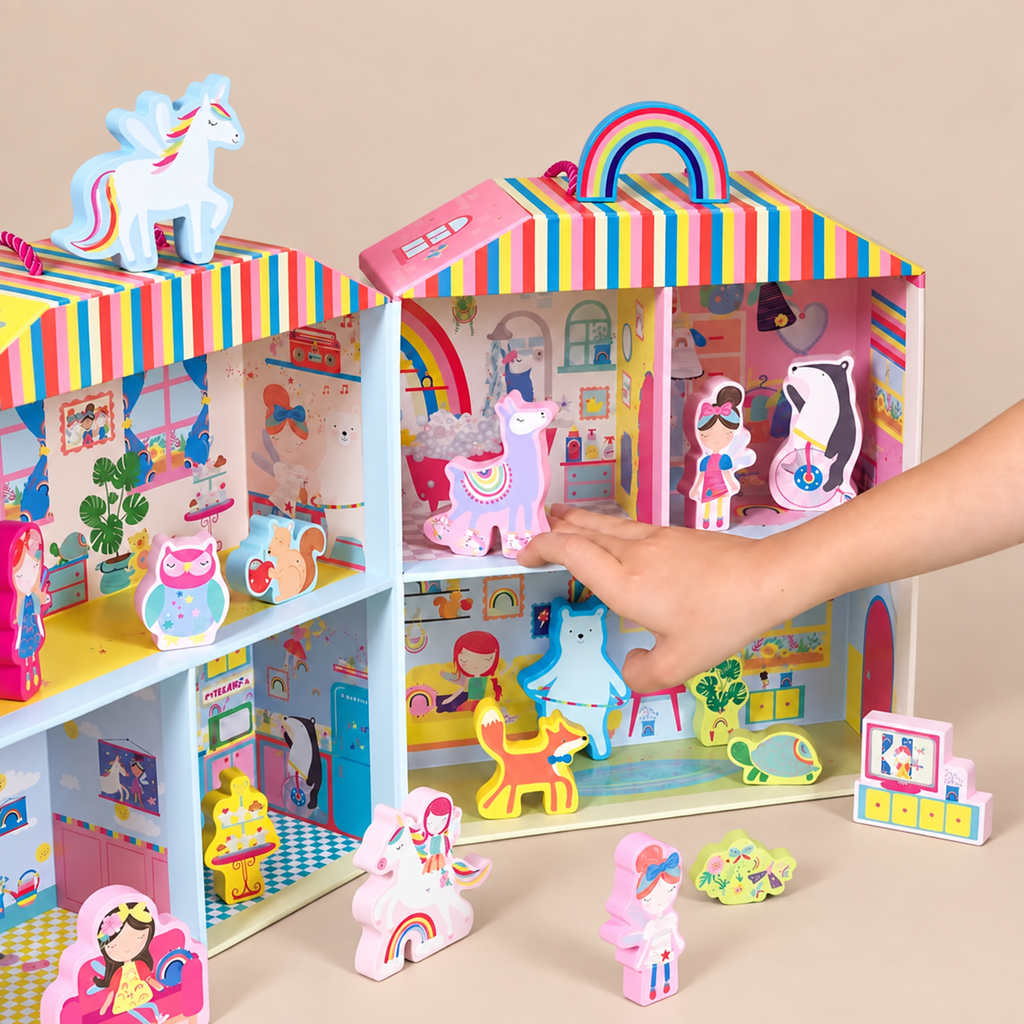 PORTABLE PLAYBOX | ‘RAINBOW FAIRY’ WITH 18 WOODEN PIECES | — BY FLOSS & ROCK®