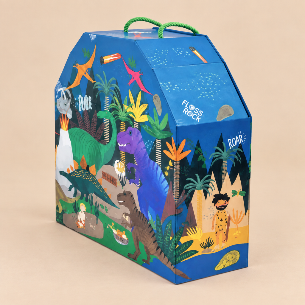 PORTABLE PLAYBOX | ‘DINOSAUR’ WITH 18 WOODEN PIECES |  — BY FLOSS & ROCK®