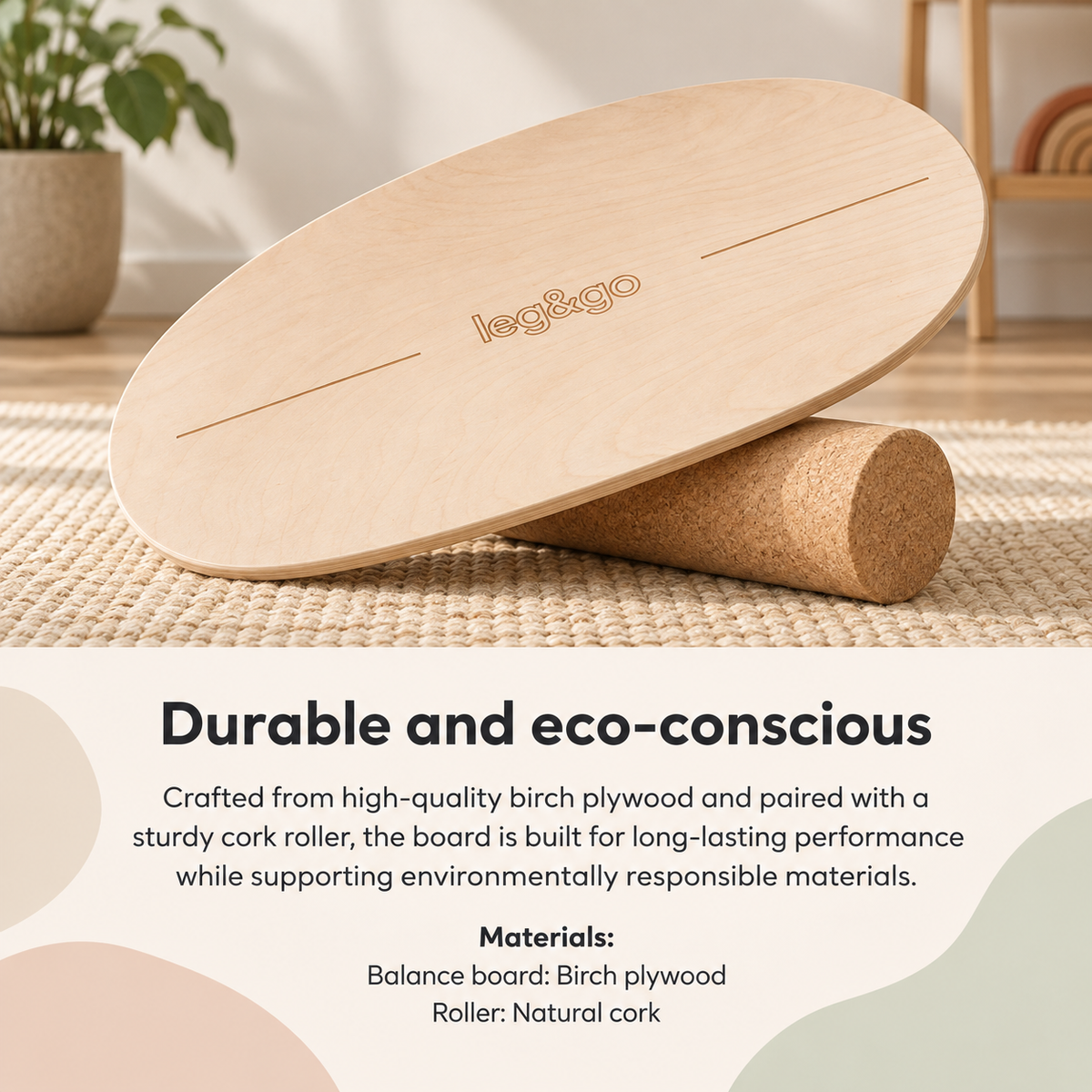 OVAL BALANCE BOARD | WITH CORK ROLLER | — BY LEG&GO®
