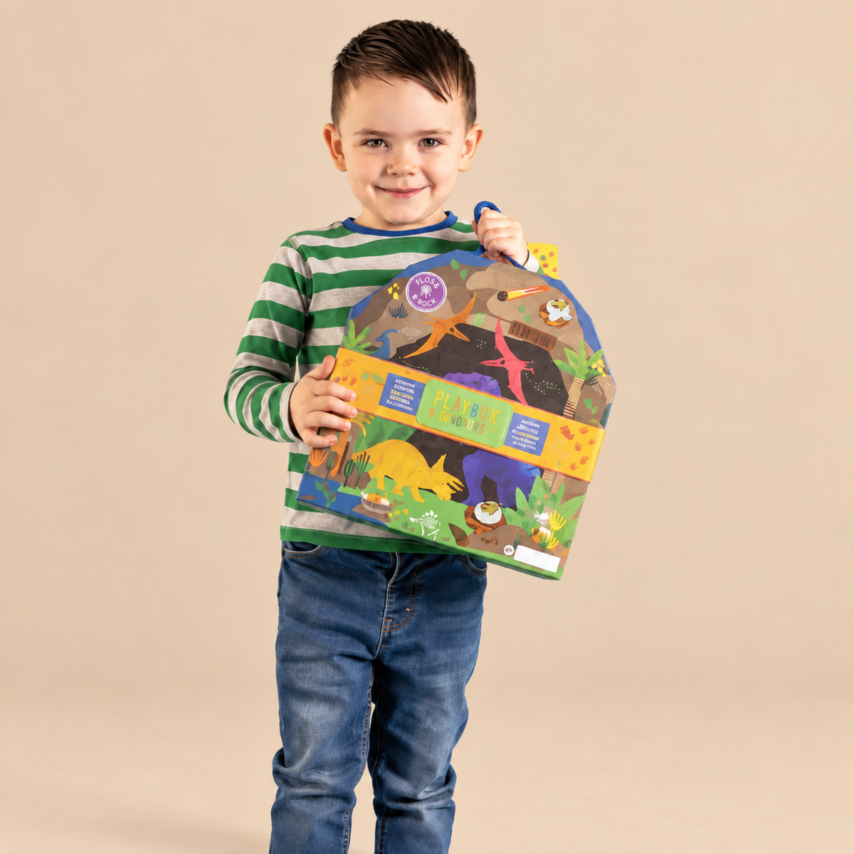 PORTABLE PLAYBOX | ‘DINOSAUR’ WITH 18 WOODEN PIECES |  — BY FLOSS & ROCK®