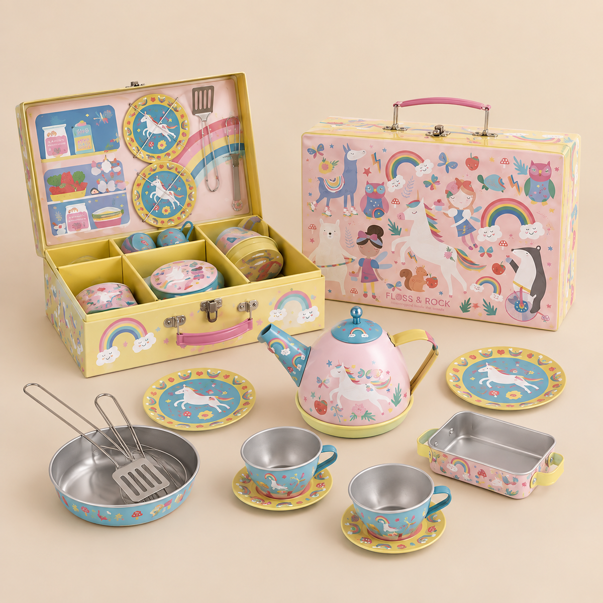 TIN KITCHEN SET | ‘RAINBOW FAIRY’ 12-PIECE PLAY SET | — BY FLOSS & ROCK®