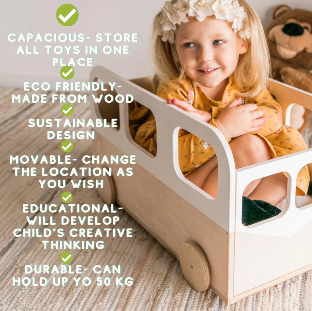 BUS-SHAPED WOODEN TOY STORAGE BOX | — BY EWART WOODS®