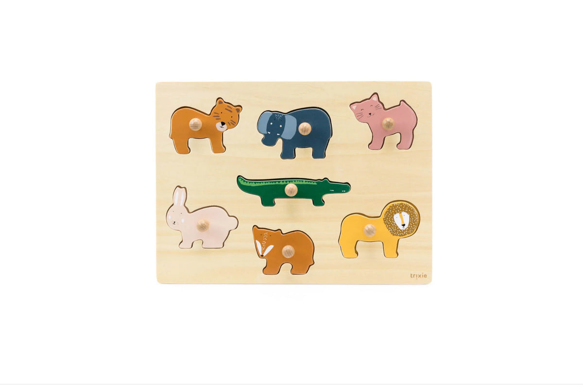 WOODEN ANIMAL INSET PUZZLE | 7 PIECES | — BY TRIXIE®