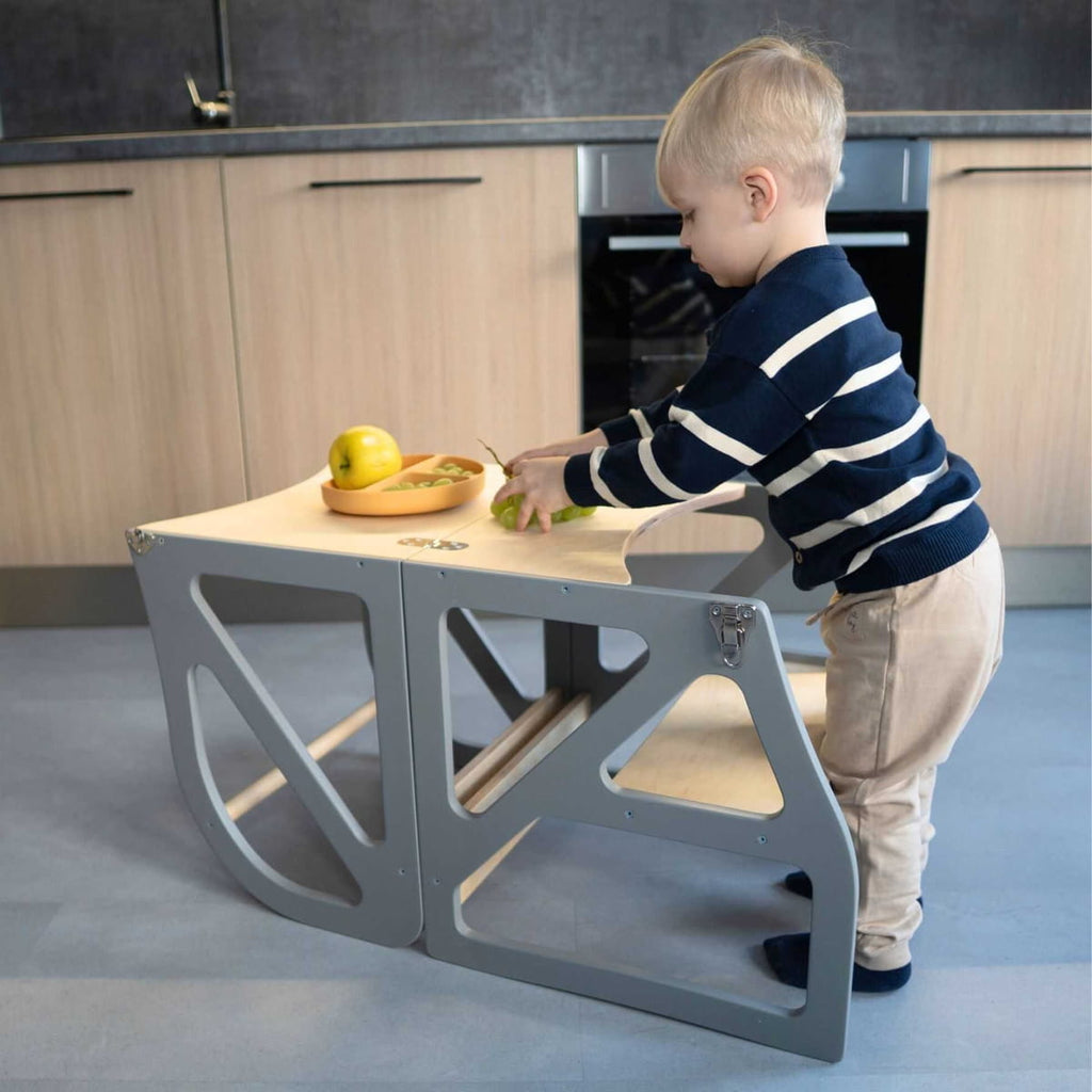 TRANSFORMABLE: LEARNING TOWER & CHAIR WITH TABLE | 2-IN-1 | MODUSTEP |— BY LEG&GO®