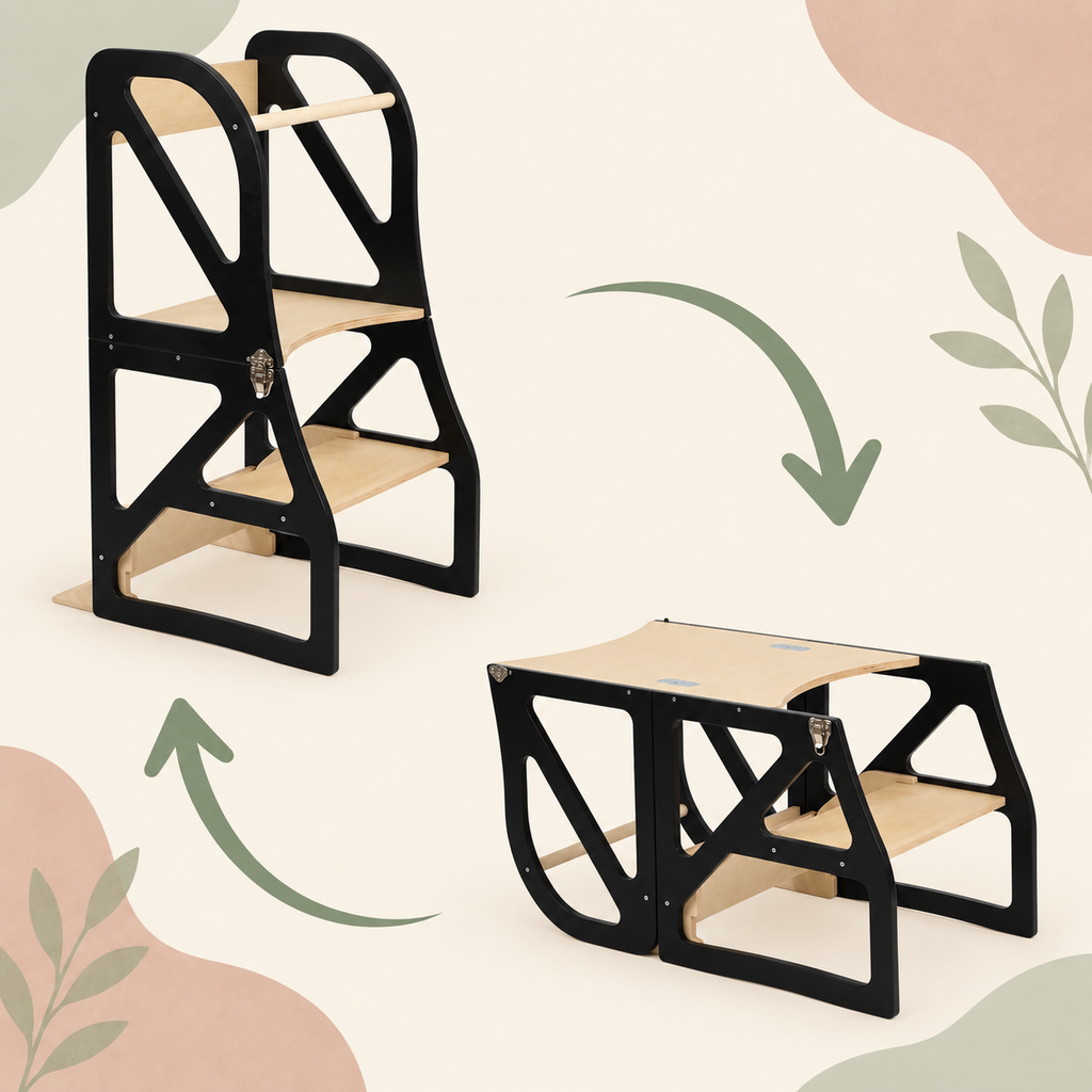 TRANSFORMABLE: LEARNING TOWER & CHAIR WITH TABLE | 2-IN-1 | MODUSTEP |— BY LEG&GO®