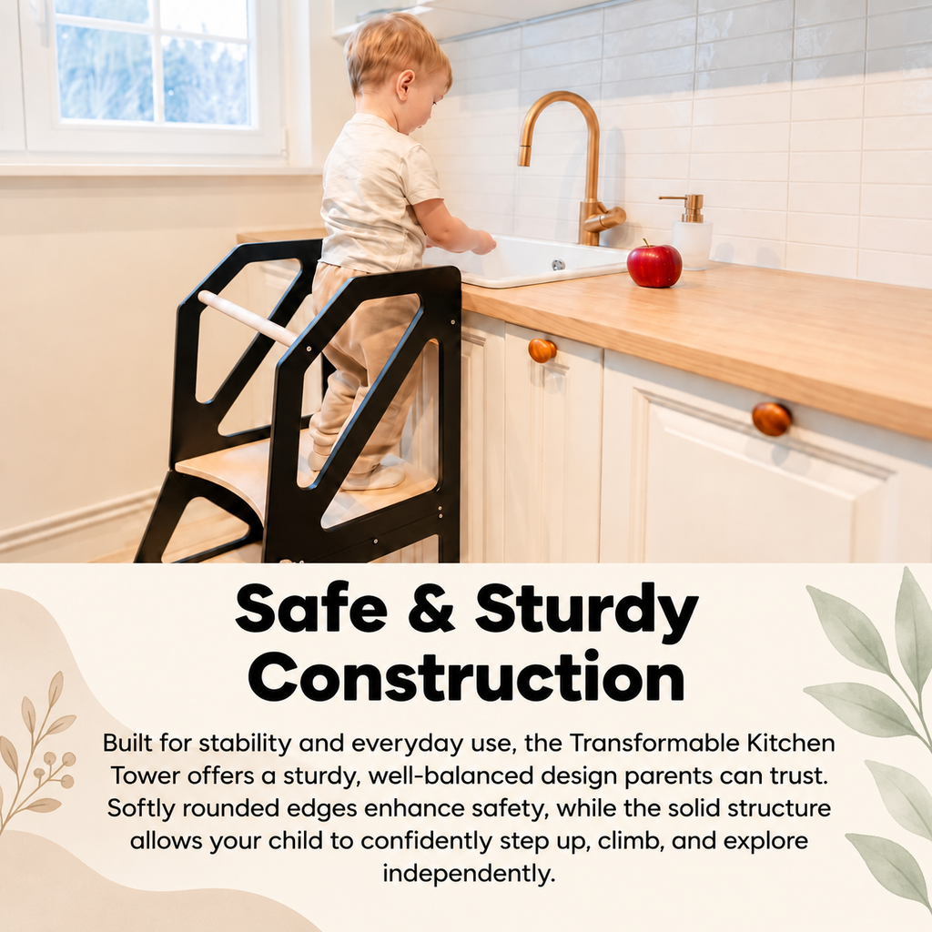 TRANSFORMABLE: LEARNING TOWER & CHAIR WITH TABLE | 2-IN-1 | MODUSTEP |— BY LEG&GO®