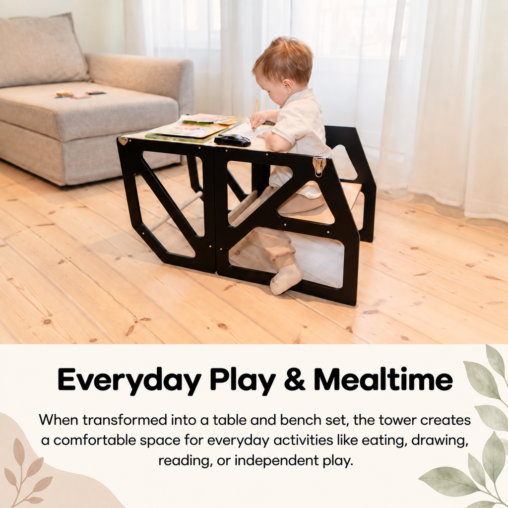 TRANSFORMABLE: LEARNING TOWER & CHAIR WITH TABLE | 2-IN-1 | MODUSTEP |— BY LEG&GO®