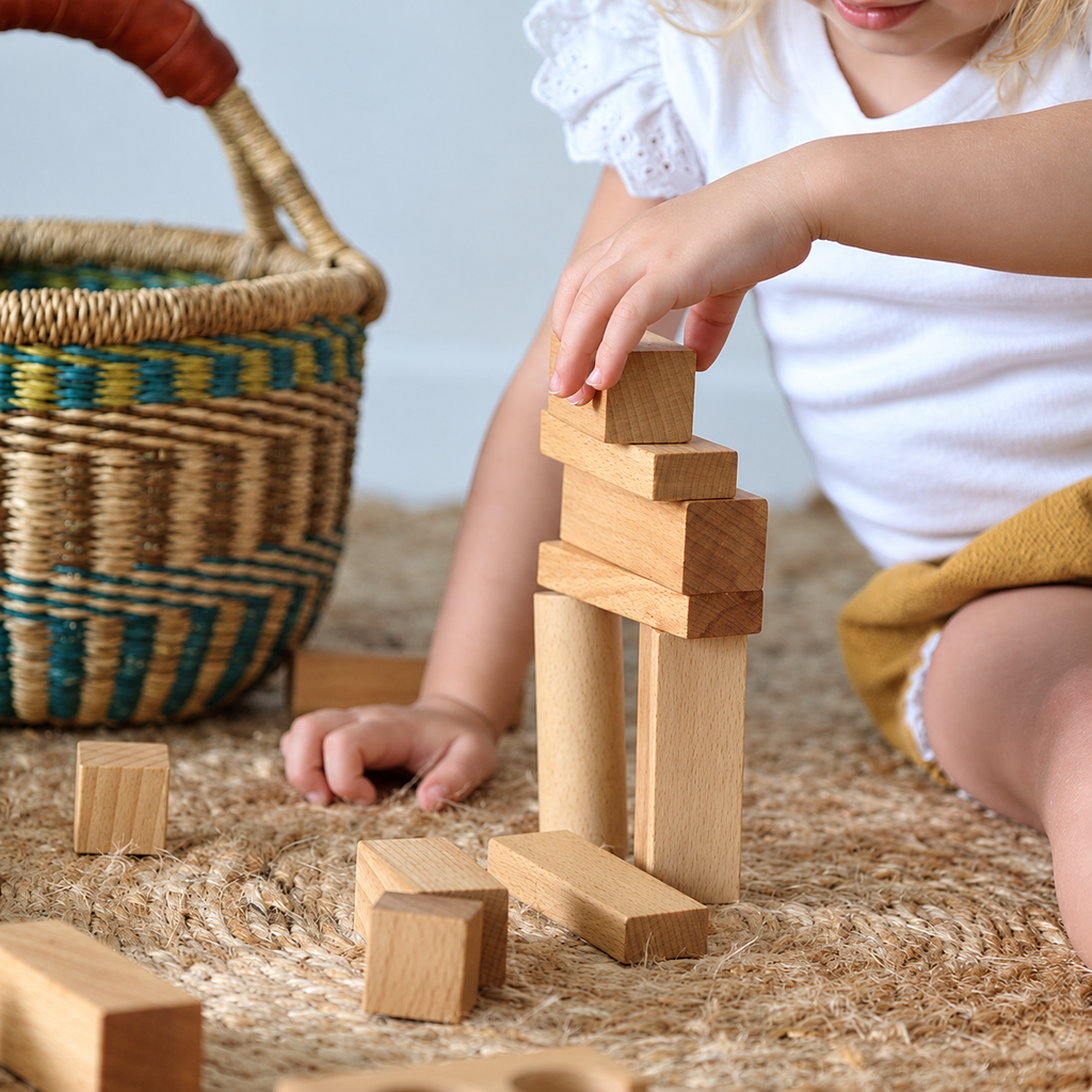 WOODEN BLOCKS IN TRAY XL | RAINBOW | 63 PIECES | — BY WOODEN STORY®