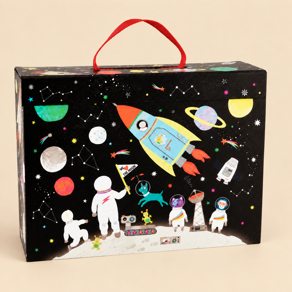 PORTABLE PLAYBOX | ‘SPACE’  WITH 15 WOODEN PIECES | — BY FLOSS & ROCK®