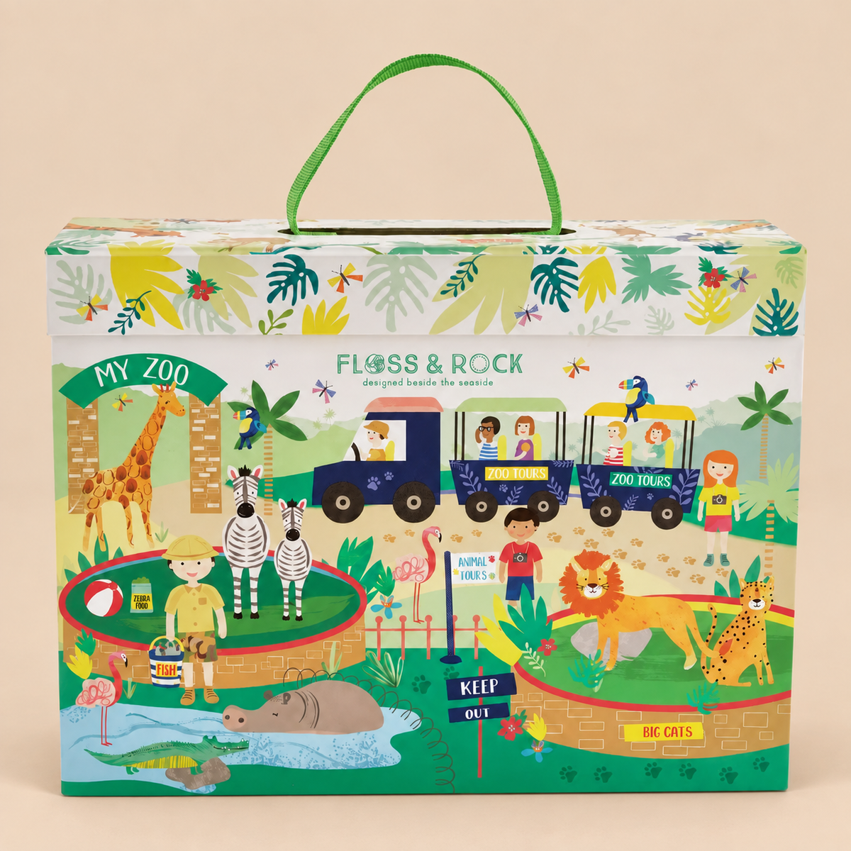 PORTABLE PLAYBOX | ‘JUNGLE & ZOO’ WITH 15 WOODEN PIECES | — BY FLOSS & ROCK®