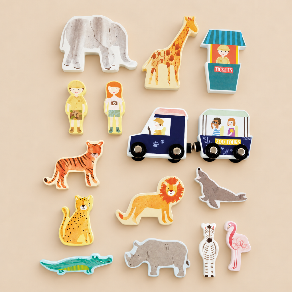 PORTABLE PLAYBOX | ‘JUNGLE & ZOO’ WITH 15 WOODEN PIECES | — BY FLOSS & ROCK®