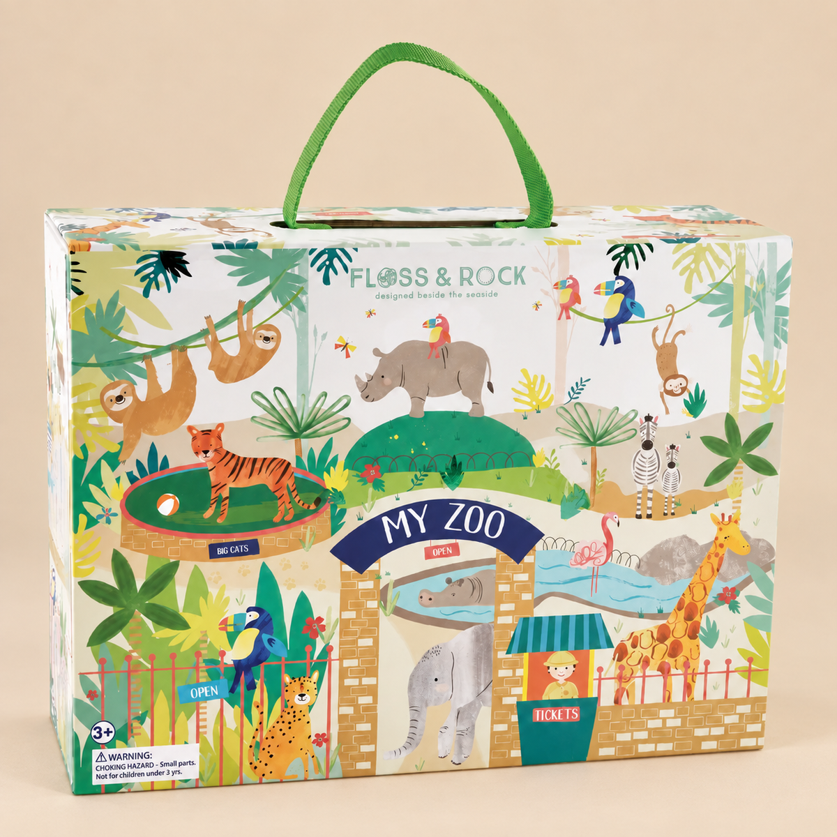 PORTABLE PLAYBOX | ‘JUNGLE & ZOO’ WITH 15 WOODEN PIECES | — BY FLOSS & ROCK®