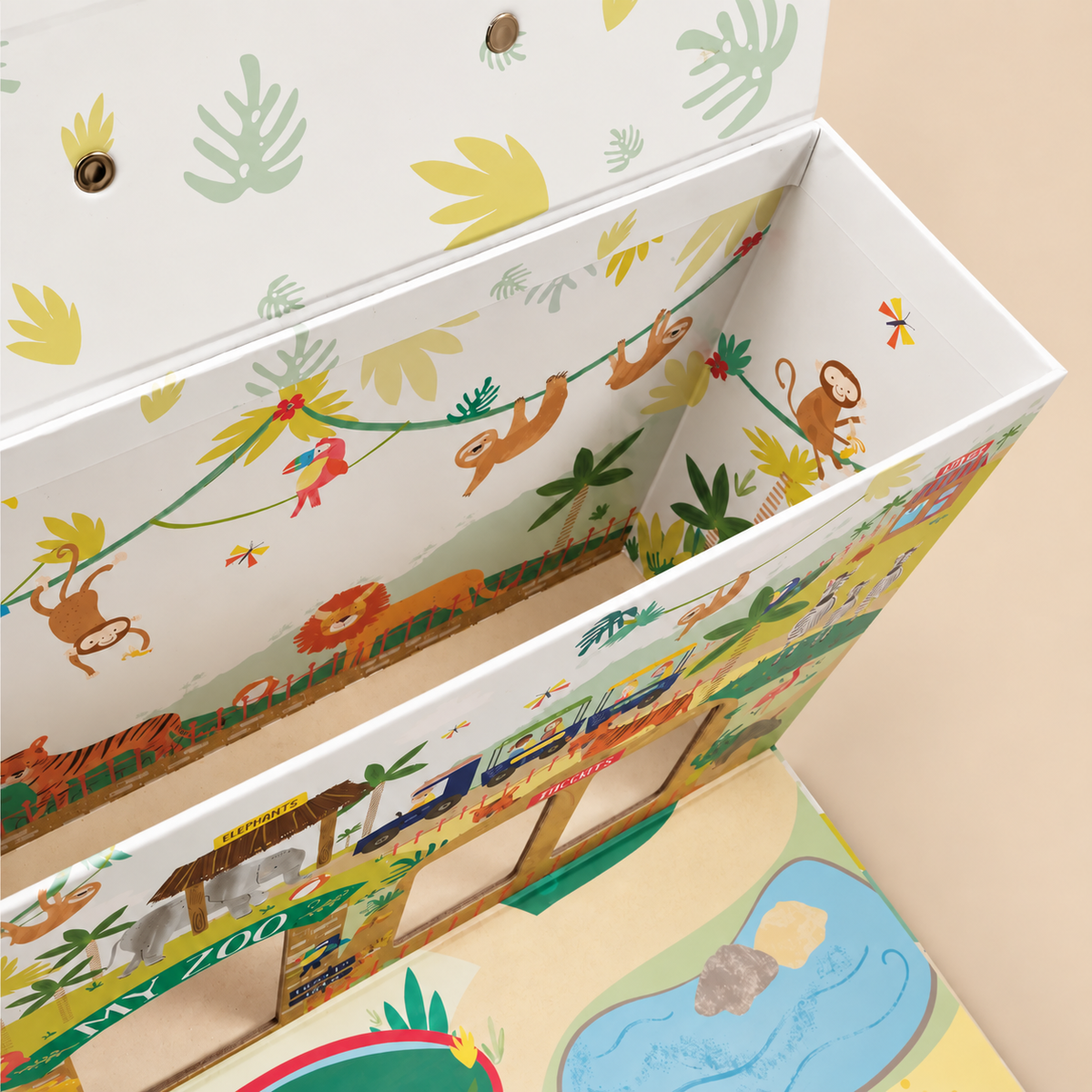 PORTABLE PLAYBOX | ‘JUNGLE & ZOO’ WITH 15 WOODEN PIECES | — BY FLOSS & ROCK®