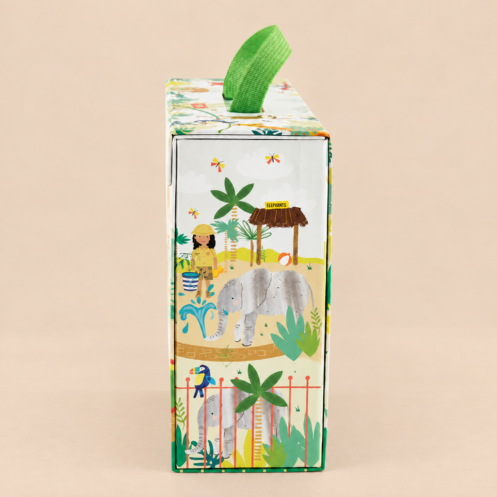 PORTABLE PLAYBOX | ‘JUNGLE & ZOO’ WITH 15 WOODEN PIECES | — BY FLOSS & ROCK®
