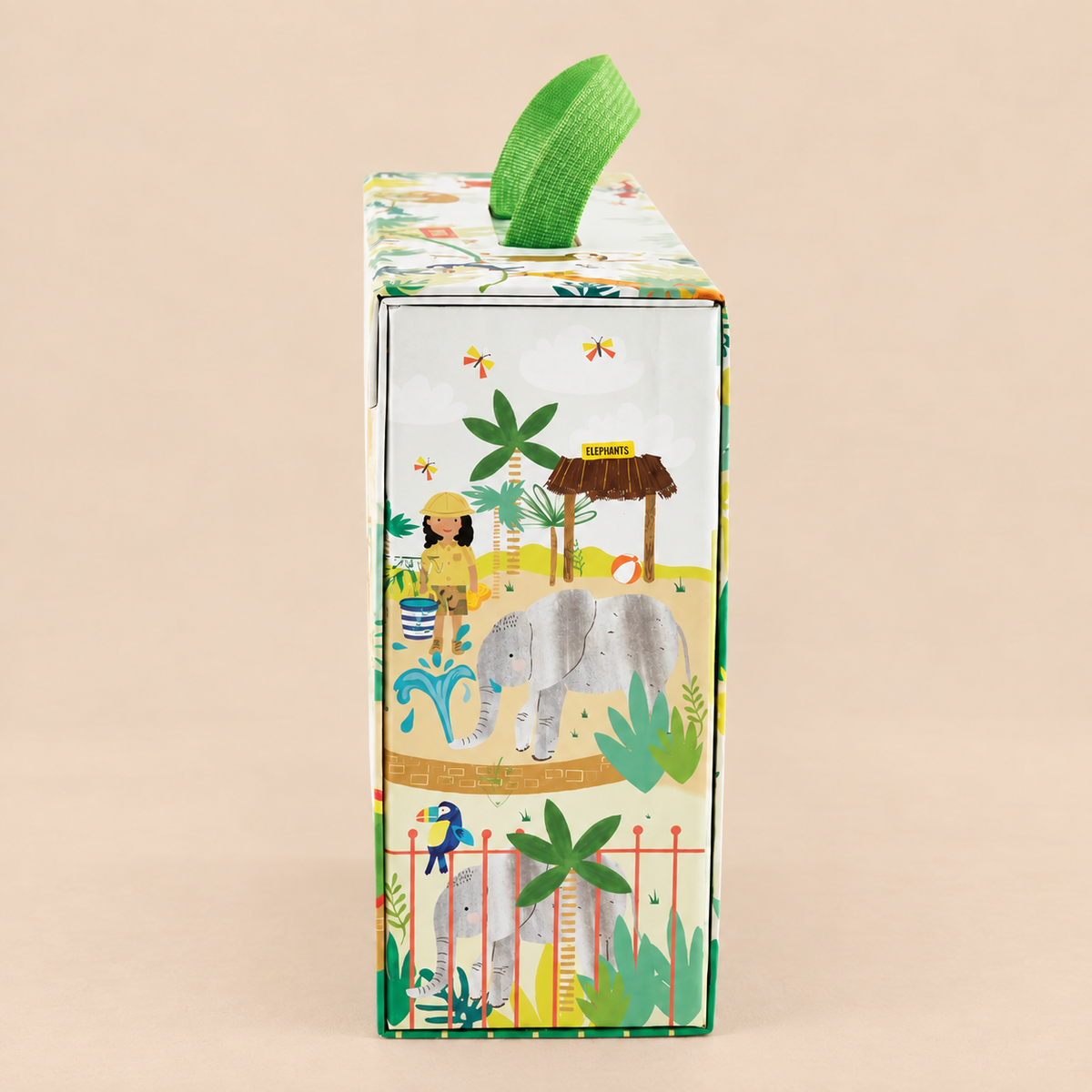 PORTABLE PLAYBOX | ‘JUNGLE & ZOO’ WITH 15 WOODEN PIECES | — BY FLOSS & ROCK®