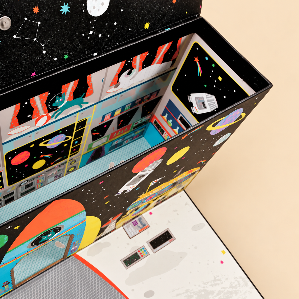 PORTABLE PLAYBOX | ‘SPACE’  WITH 15 WOODEN PIECES | — BY FLOSS & ROCK®