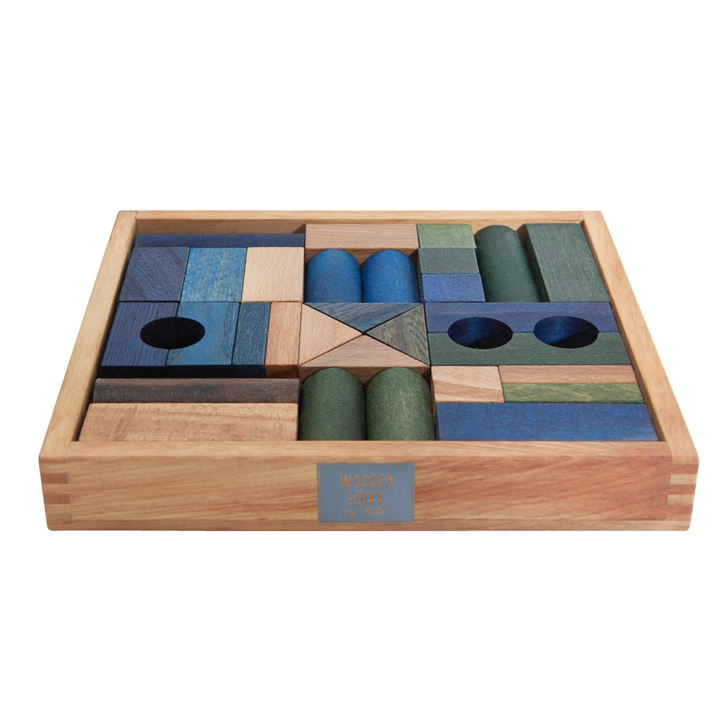 Wooden Blocks in a Box – Cold Colors, 30 Pieces