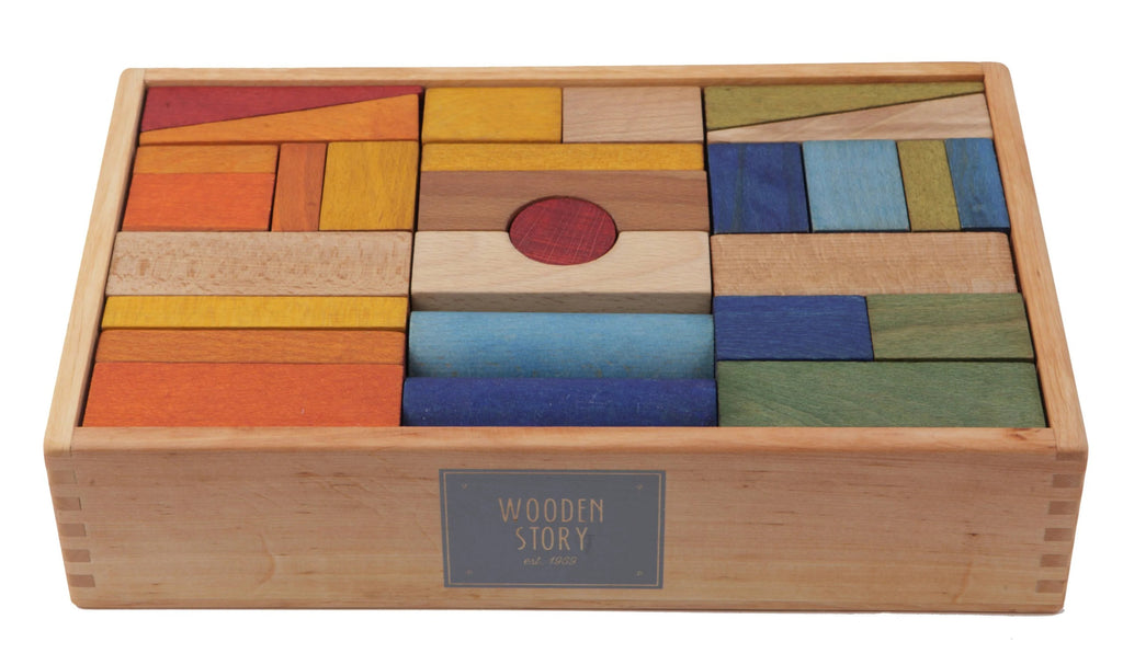 Wooden Blocks in a Box – Colorful, 63 pieces